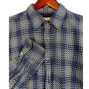 Vintage Italia Mens L Long Sleeve Button‎ Up Shirt Checkered Pattern 100% Cotton